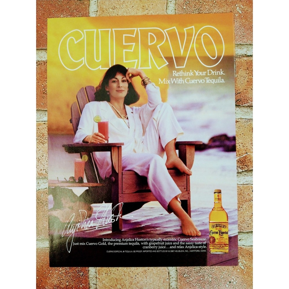Cuervo Especial Anjelica Huston Seabreeze Original 1988 Vtg PRINT AD Wall‎ Decor